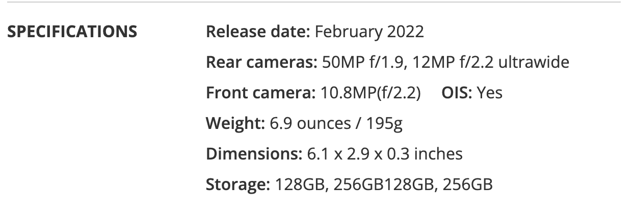 Google Pixel 7 Specifications