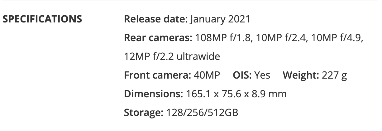 Samsung Galaxy 21 Ultra Specifications