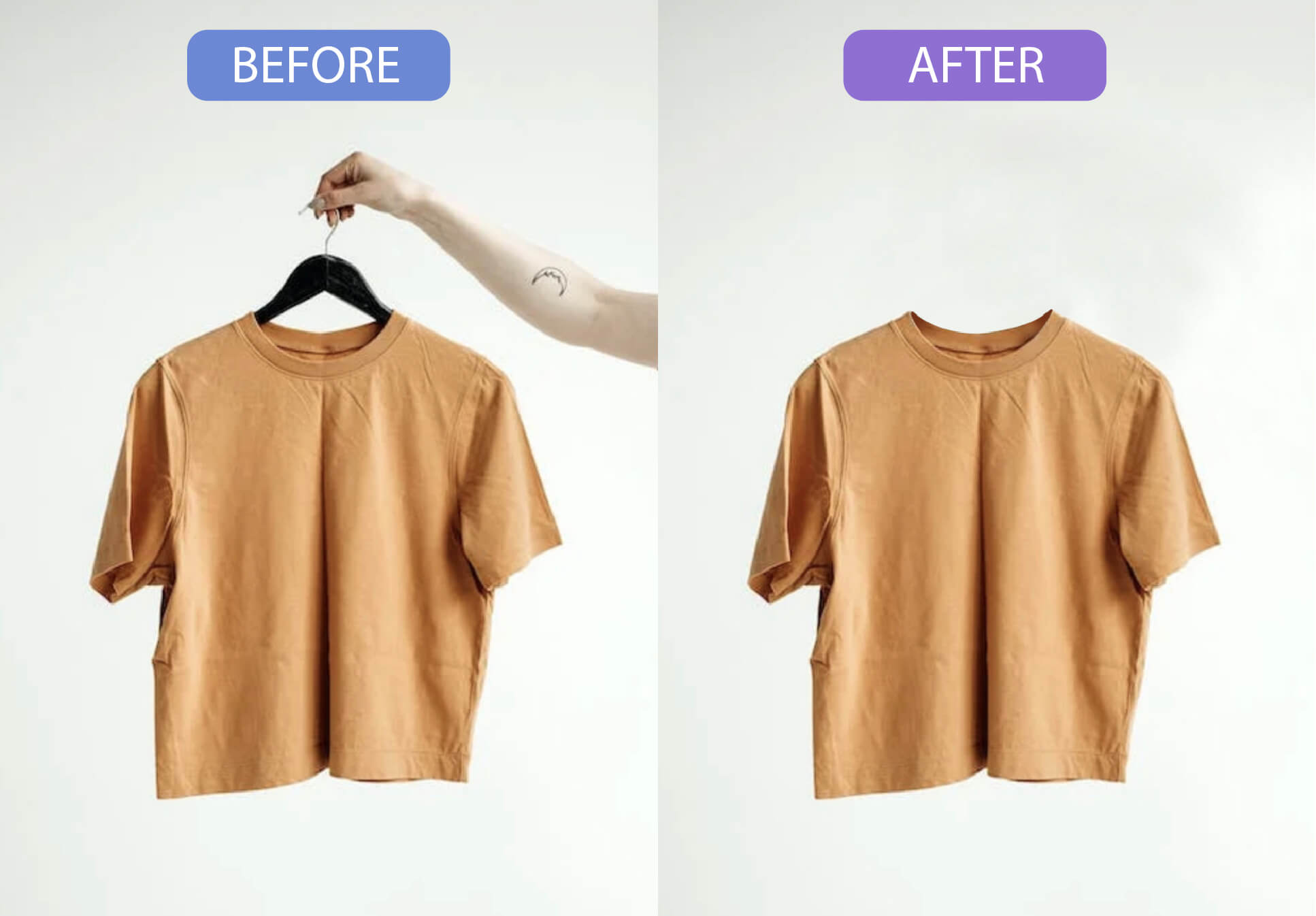 Remove the supporting objects from clothings using Photoshop