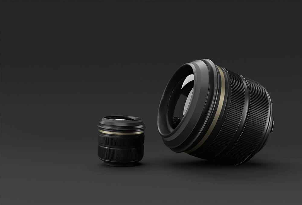 realistic camera lens with reflections 3d rendering